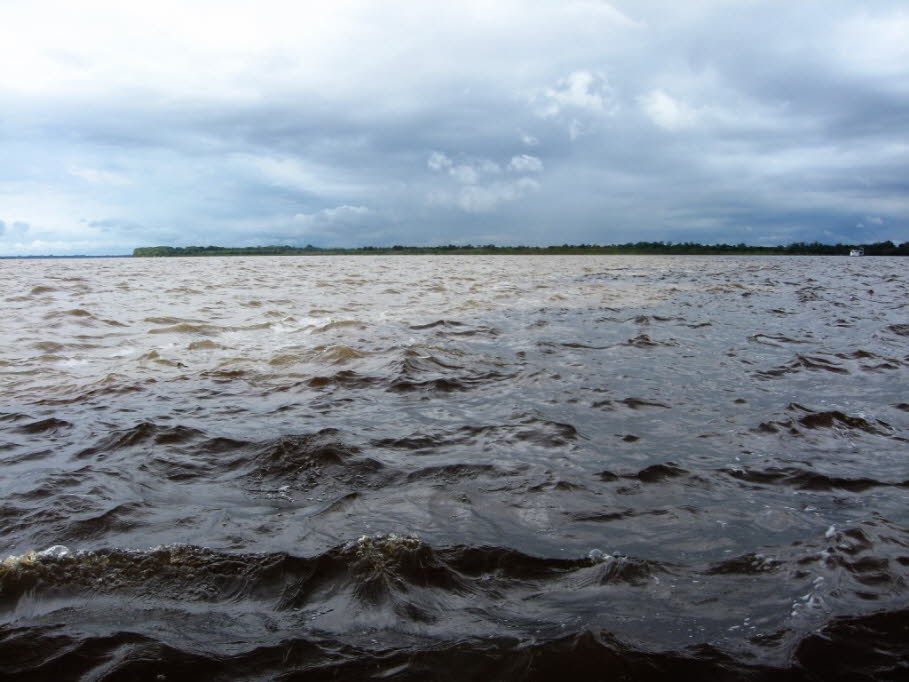 Der Encontro das Aguas : Zunächst sei erwähnt, dass sich hier der größte Fluss der Erde (Amazonas) mit dem zweitgrößten Nebenfluss der Erde (Rio Negro) begegnen. Doch diese gewaltigen Wassermassen fließen nicht sofort ineinander, sondern elf Kilometer im 